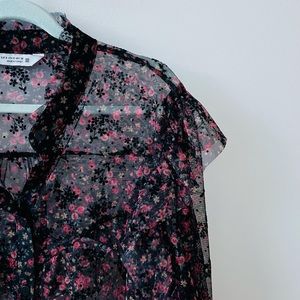 See through floral blouse with ruffles